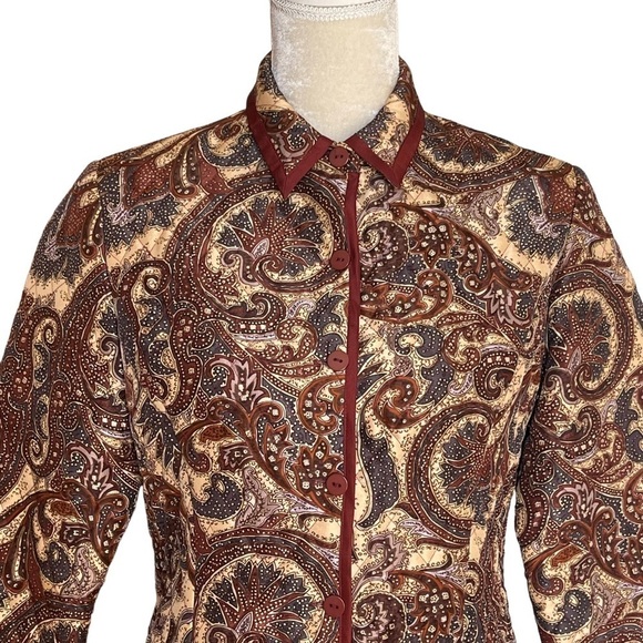 Silkland Paisley Quilted 100%Pure Silk Jacket Coat Women’s Size PS Petite - Picture 2 of 7